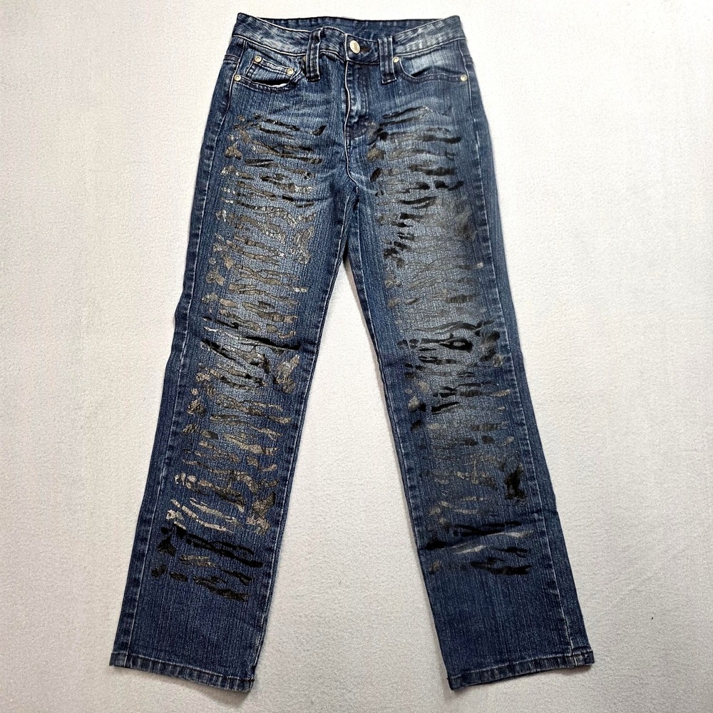 Vintage Personal Identity Jeans Womens 10 Animal Print Straight Leg Stretch Y2K